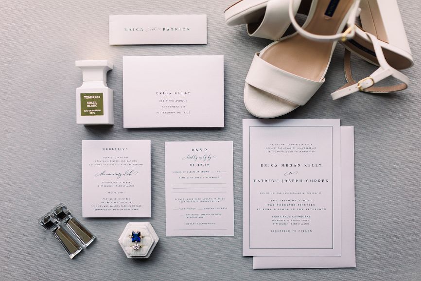 Classic flat lay of wedding details