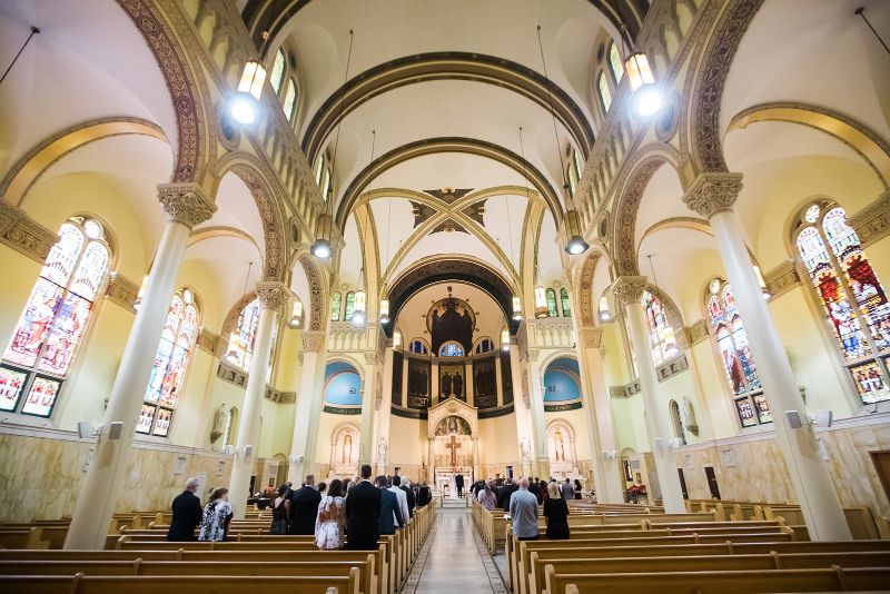 Interior view of catholic church ceremony