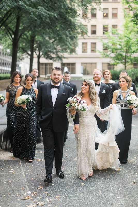 Bridal Party walks through Mellon Park