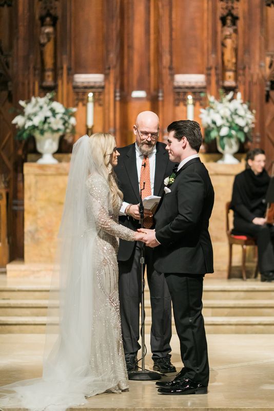 Bride and groom exchange vows at Heinz Chapel
