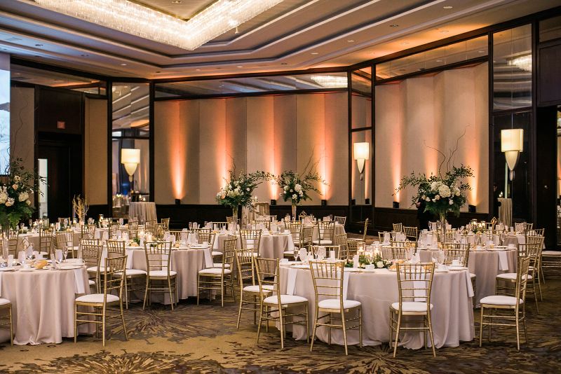 Gold and white tablescapes at Westin Convention Center wedding