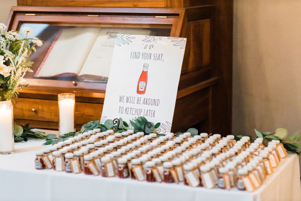 Heinz Ketchup Escort Card Table at Priory Grand Hall Wedding