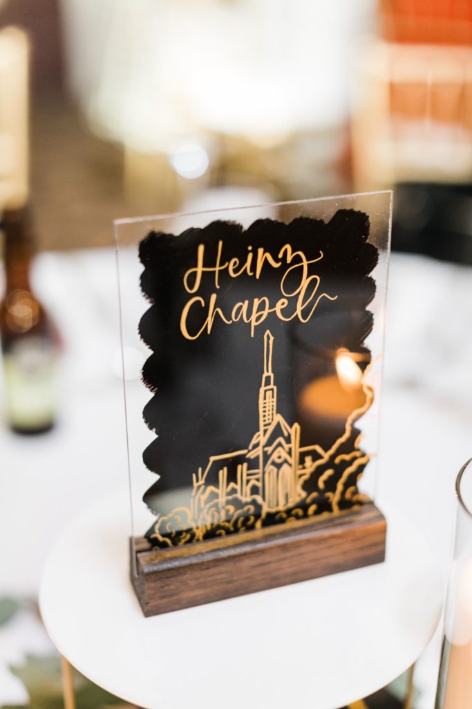 Heinz Chapel Table Marker at Priory Grand Hall Wedding