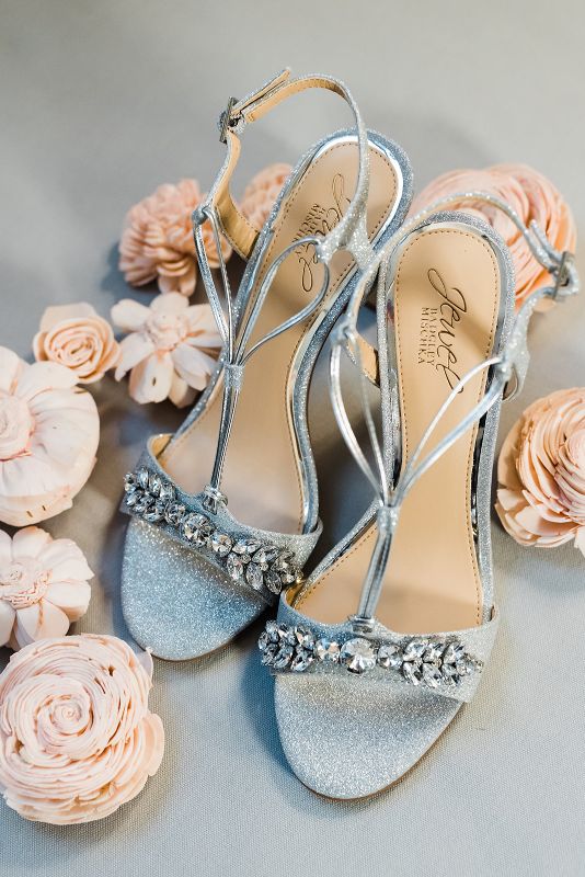 Silver and crystal decorated wedding shoes