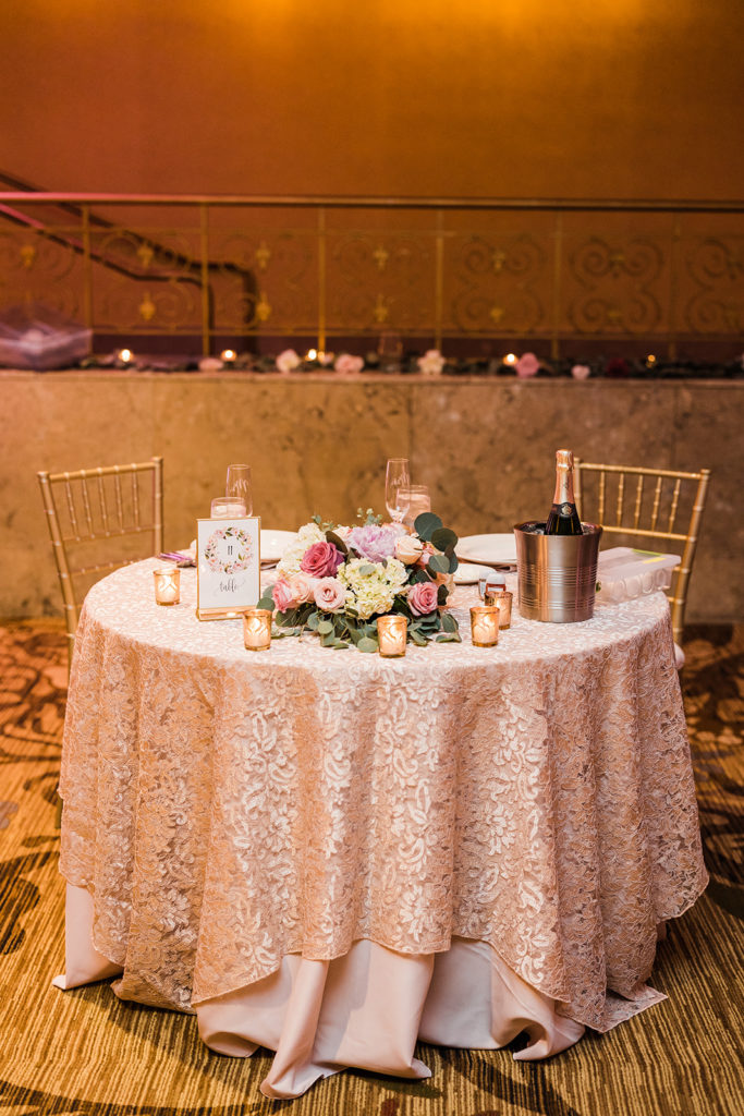 Sweetheart table at Omni William Penn wedding 