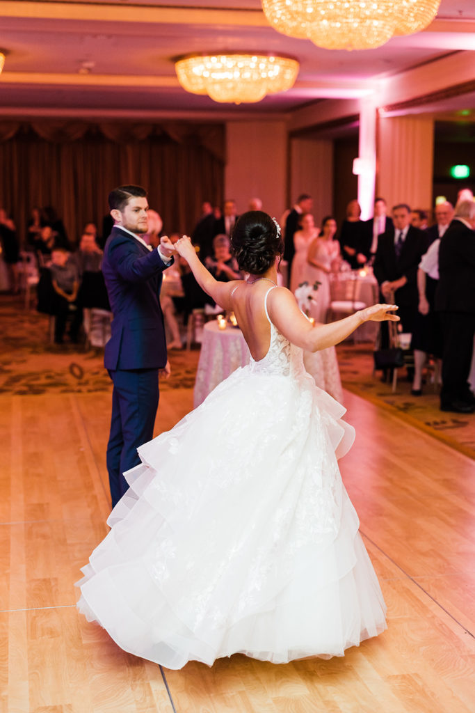 Bride and Groom share first dance at their Omni William Penn wedding 