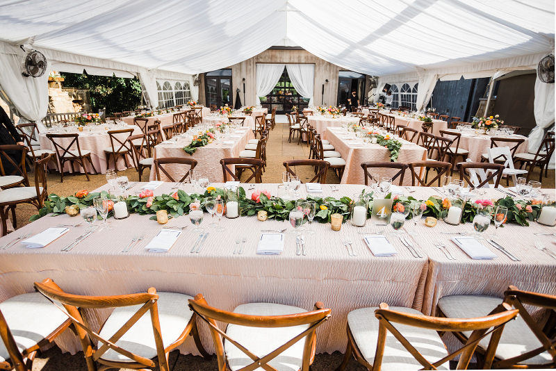 White draped tent reception at vibrant Pittsburgh Botanic Garden wedding