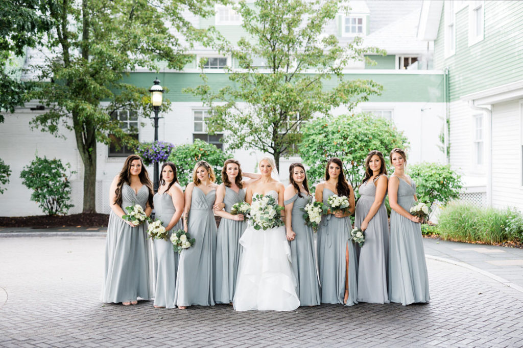 Bridal party photos on grounds of Oakmont Country Club wedding