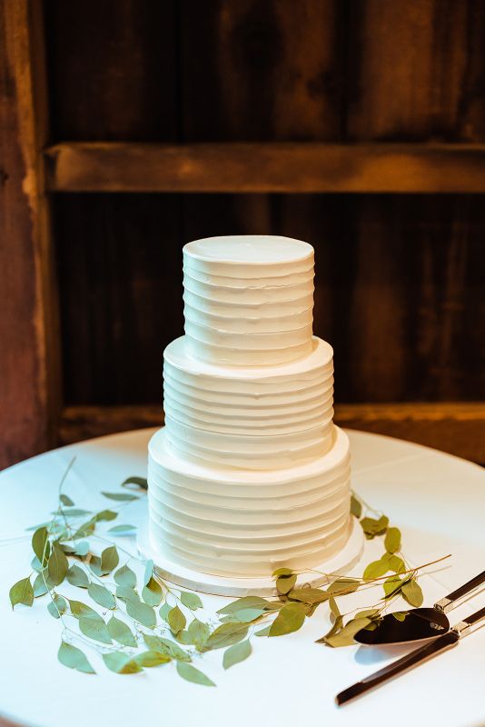 Simple white ridged wedding cake at Summer Pittsburgh Botanic Garden wedding