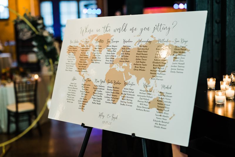 Travel map theme seating chart at Heinz History Center wedding