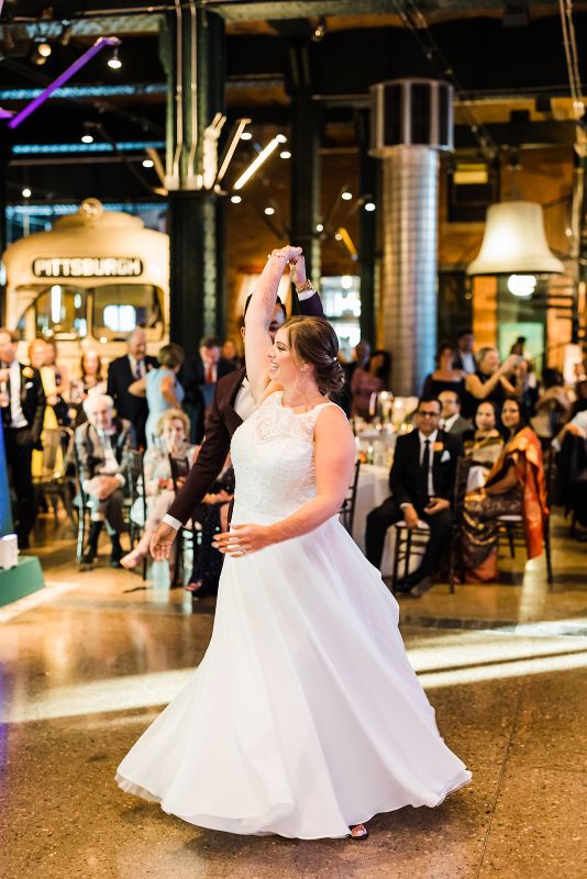 Bride and groom share first dance at Heinz History Center wedding