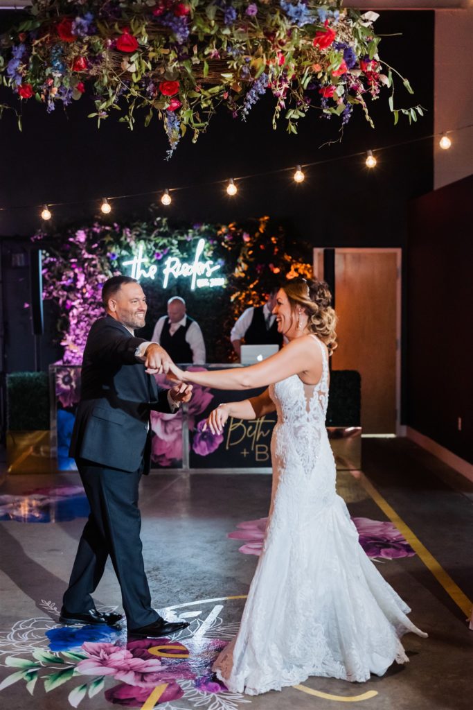 Bride and groom share first dance at their Aspinwall Riverfront Park Wedding