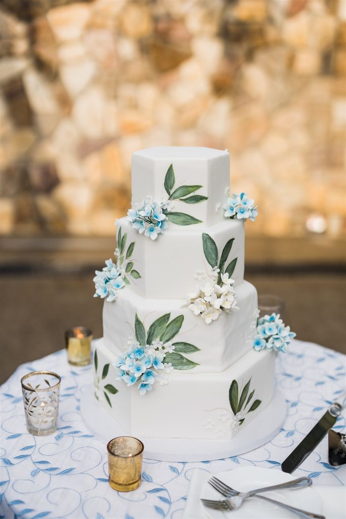 Light blue and white wedding cake from Vanilla Pastry Studio 