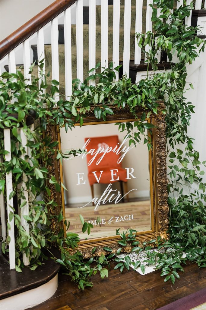Happily ever after wedding sign on mirror