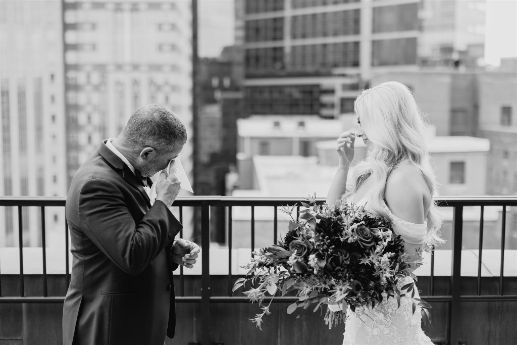 Bride and her father cry as he sees her for the first time