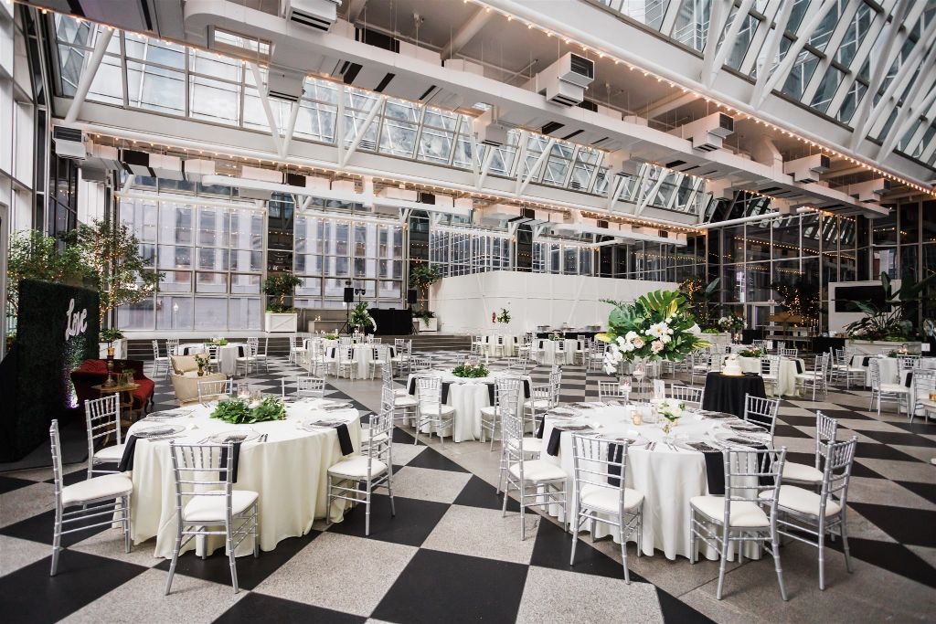 PPG Wintergarden set up for full glam downtown wedding