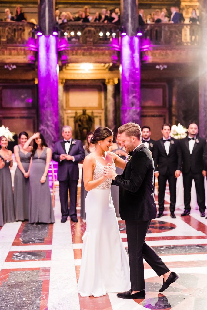 bride and groom share first dance at Carnegie Music Hall