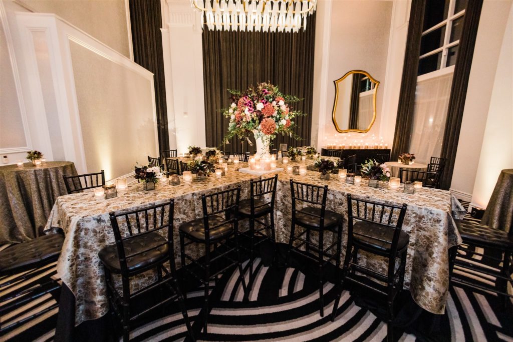 Reception space set up at Wedding at Hotel Monaco