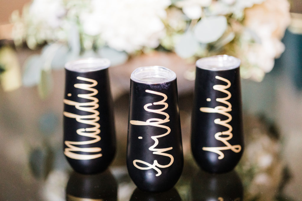 Custom black and gold wedding cups 
