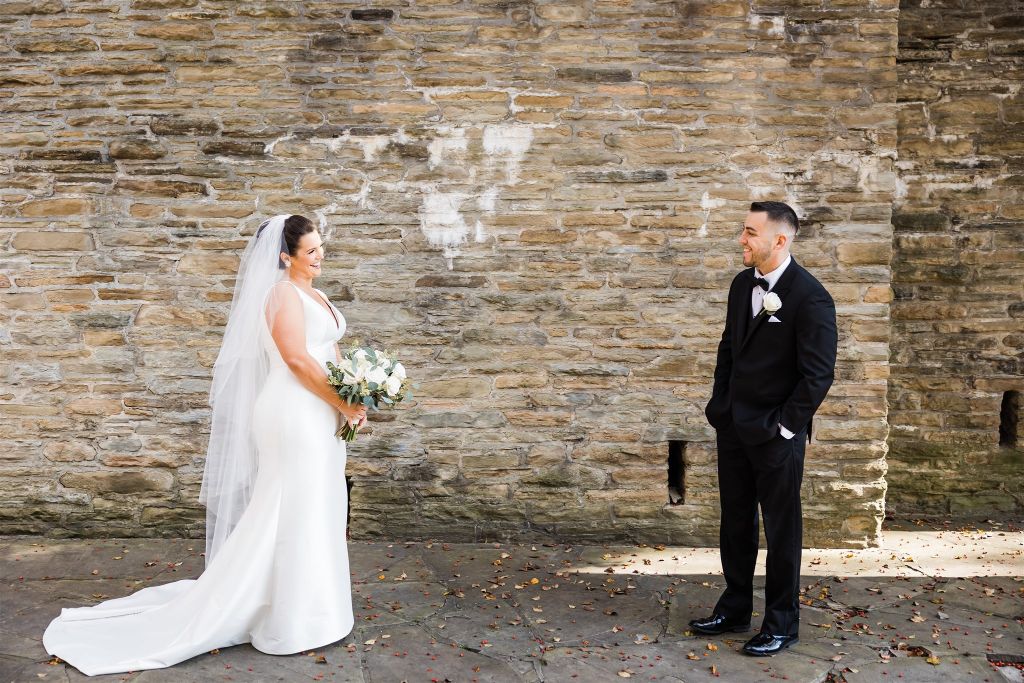Bride and groom see each other for the first time