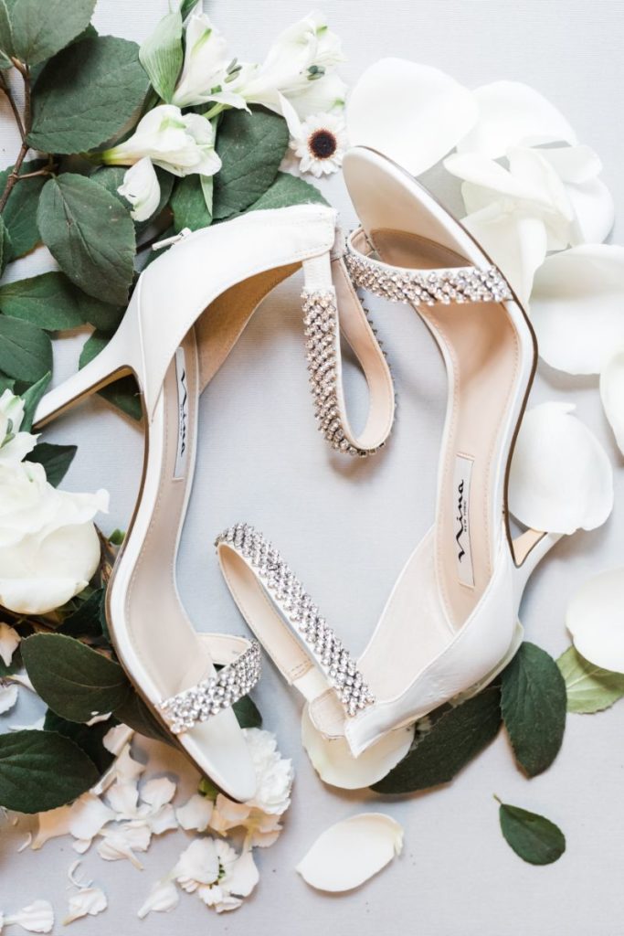 White and jeweled wedding shoes