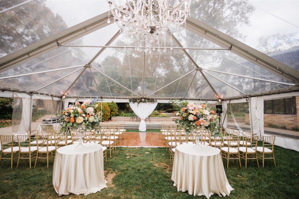 Fall Frick Pittsburgh Wedding tent space set up for ceremony