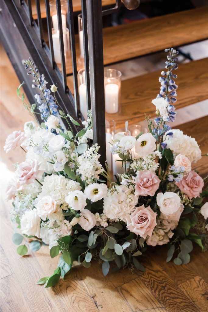 Florals on the steps of the Art Room Pittsburgh wedding